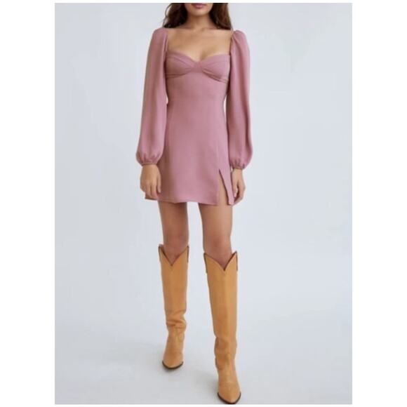 Aritza Wilfred Novella Soft Orchid Puff-sleeve mini dress with slit Size 0 - Picture 2 of 7